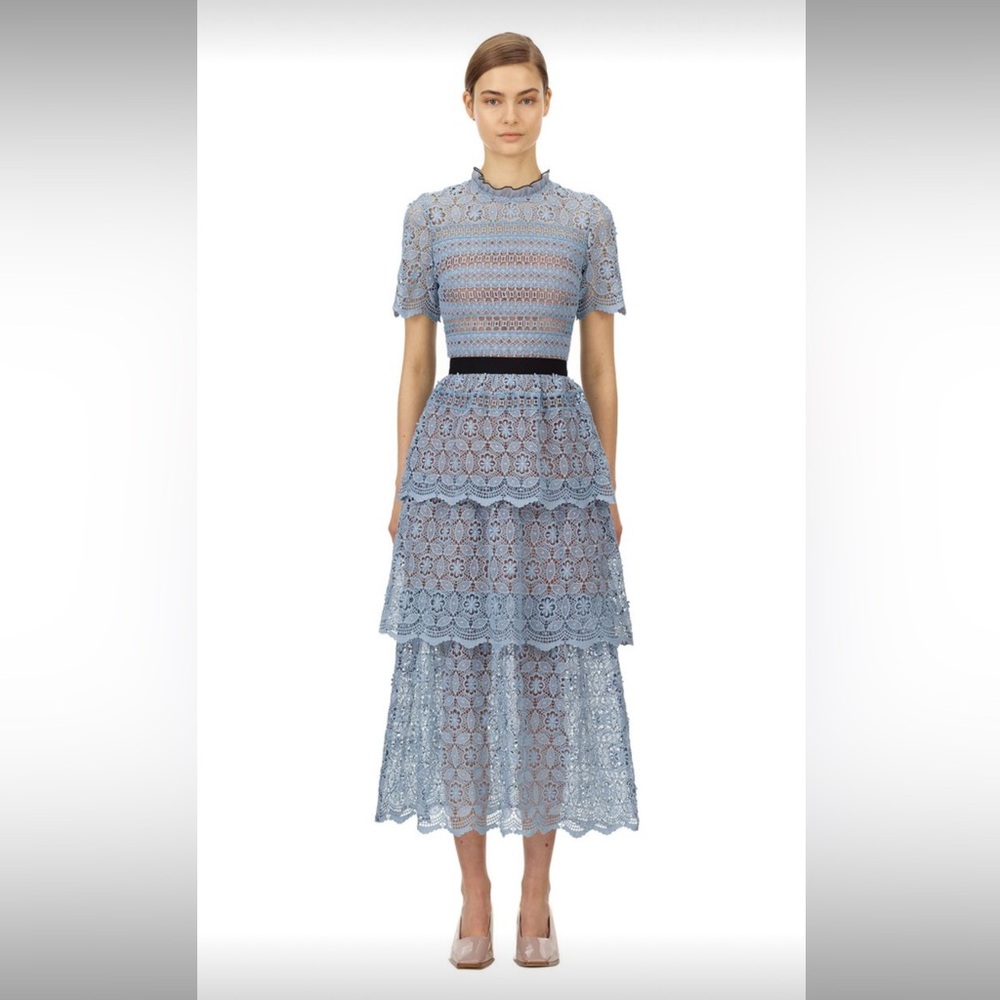 Self Portrait Lace Guipure Tiered Midi Dress